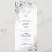 Boho Blue Bloemen en Ivoor Rozen Pampas bruiloft Programmakaart (Achterkant)