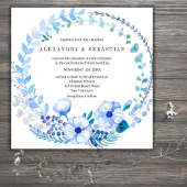 Boho Blue Bloemen Rustieke bruiloft uitnodiging