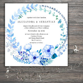 Boho Blue Bloemen Rustieke bruiloft uitnodiging