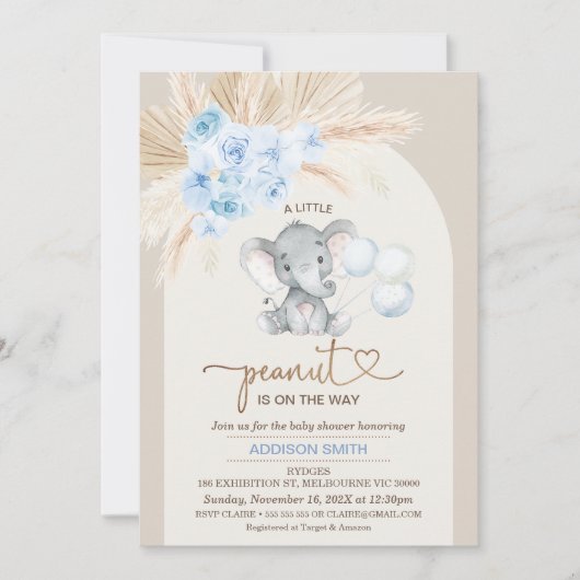 Boho Blue Bloemenboog kleine pinda Baby shower Kaart (Voorkant)