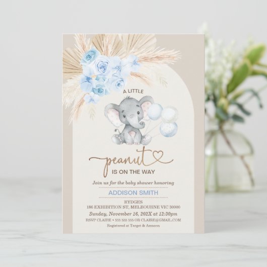 Boho Blue Bloemenboog kleine pinda Baby shower Kaart (Staand voorkant)
