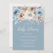 Boho Blue Bohemian Floral Boys Baby shower Kaart (Voorkant)