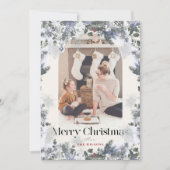 Boho Blue Botanical Arch 4 Foto van Kerstmis Feestdagenkaart (Voorkant)