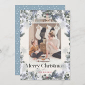 Boho Blue Botanical Arch 4 Foto van Kerstmis Feestdagenkaart (Voorkant / Achterkant)