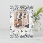 Boho Blue Botanical Arch 4 Foto van Kerstmis Feestdagenkaart (Staand voorkant)