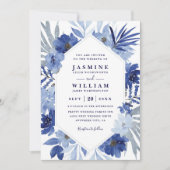 Boho Blue Bouquet Floral Elegant QR Code Wedding Kaart (Voorkant)