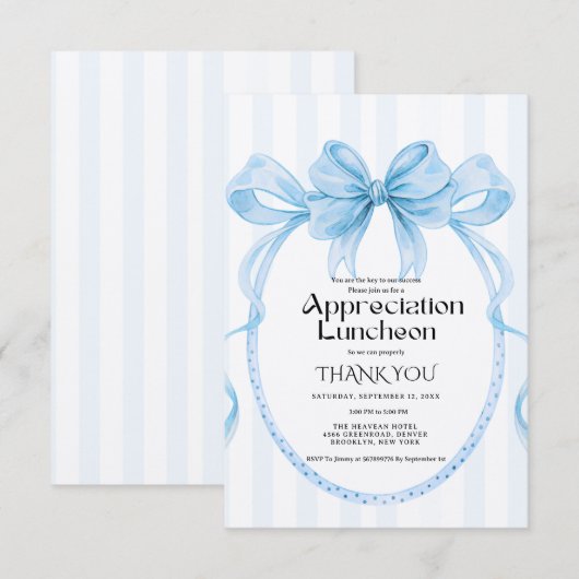 Boho blue Bow appreciation party grateful party Kaart (Voorkant / Achterkant)