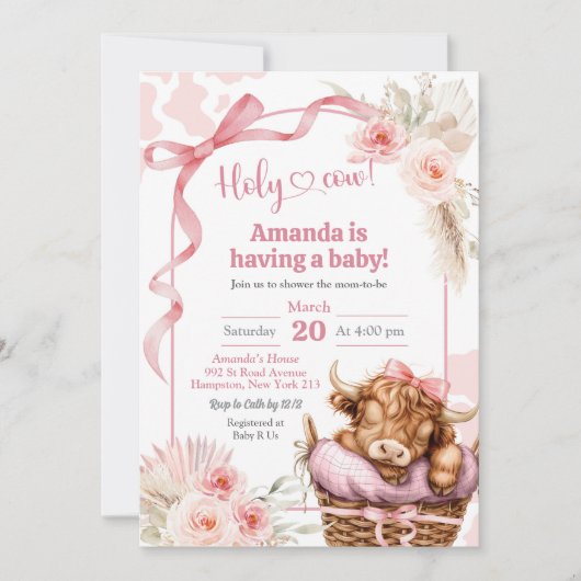 Boho Blue Bow Highland Koe Baby shower Kaart (Voorkant)