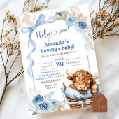 Boho Blue Bow Highland Koe Baby shower Kaart