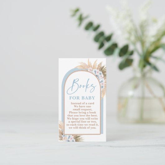 Boho Blue Boy Pampas Grass Boeken voor Baby Kaart (Staand voorkant)