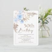 Boho Blue Brown Floral Pampas Grass Birthday Kaart (Staand voorkant)
