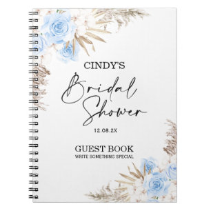 Boho Blue Brown Floral Vrijgezellenfeest Guest Notitieboek
