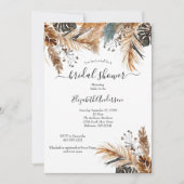 Boho Blue Brown Pampas Grass Palm Leaves Bridal Sh Kaart (Voorkant)