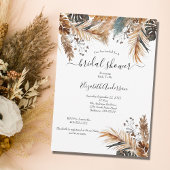 Boho Blue Brown Pampas Grass Palm Leaves Bridal Sh Kaart