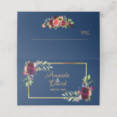 Boho blue bruiloft met bruine waterkleurige bruinv plaatskaartje (Buitenkant ongevouwen)