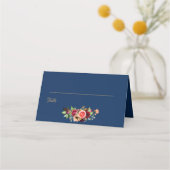 Boho blue bruiloft met bruine waterkleurige bruinv plaatskaartje (Achterkant)