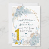 Boho Blue Butterfly Doop en Eerste Verjaardag Kaart (Voorkant)