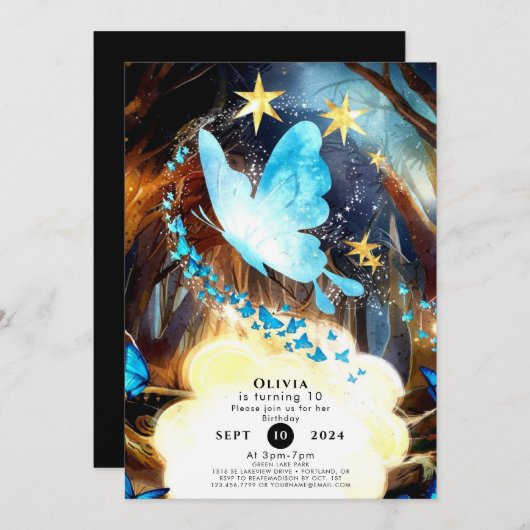 Boho Blue Butterfly Verjaardag Kaart (Voorkant / Achterkant)