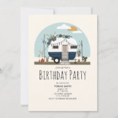  Boho Blue Camper Birthday Party Kaart (Voorkant)