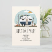  Boho Blue Camper Birthday Party Kaart (Staand voorkant)