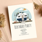  Boho Blue Camper Birthday Party Kaart