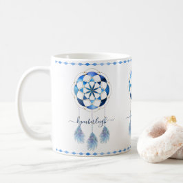 Boho Blue Celestial Mandala Drocatcher Monogram Koffiemok