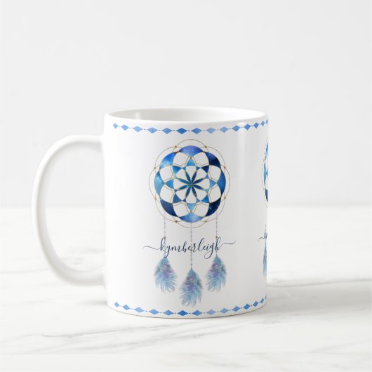 Boho Blue Celestial Mandala Drocatcher Monogram Koffiemok (Links)