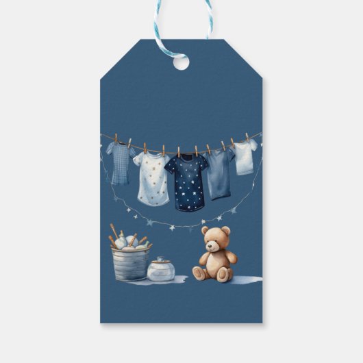 Boho Blue Clothesline Sweet is een Baby shower voo Cadeaulabel (Achterkant)