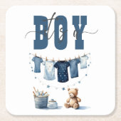 Boho Blue Clothesline Sweet is een Baby shower voo Kartonnen Onderzetters (Voorkant)
