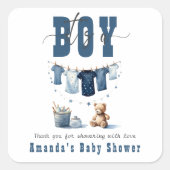 Boho Blue Clothesline Sweet is een Baby shower voo Vierkante Sticker (Voorkant)