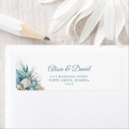 Boho Blue Coastal Beach Shell Retouradres Etiket