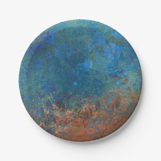 Boho Blue Copper Rustic Papieren Bordje (Voorkant)