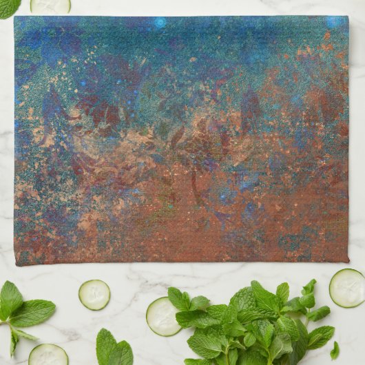 Boho Blue Copper Rustic Theedoek (Gevouwen)