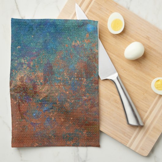 Boho Blue Copper Rustic Theedoek (Quarter Fold)