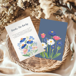 Boho Blue Cornflower Meadow Books for Baby Shower Informatiekaartje
