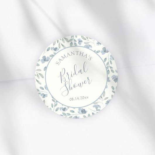 Boho Blue & Cream Bridal Shower Favor Ronde Sticker