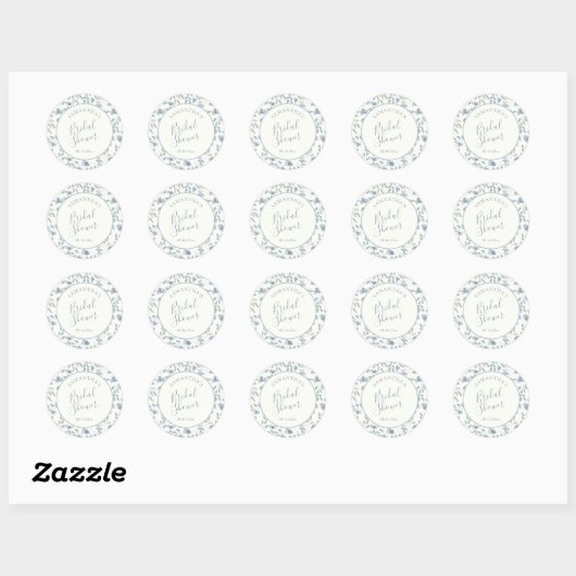 Boho Blue & Cream Bridal Shower Favor Ronde Sticker (Vel)