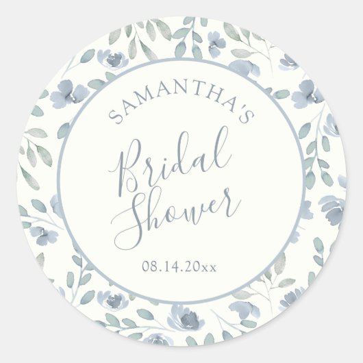 Boho Blue & Cream Bridal Shower Favor Ronde Sticker (Voorkant)