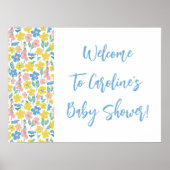 Boho Blue Ditsy Floral Custom Baby shower Welkom Poster (Voorkant)