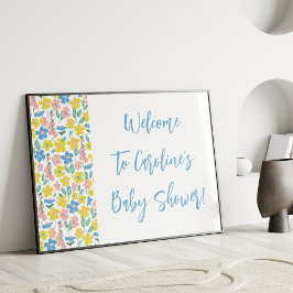 Boho Blue Ditsy Floral Custom Baby shower Welkom Poster