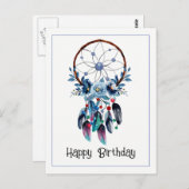 Boho Blue Dreamcatcher Feather Floral Happy Day Briefkaart (Voorkant / Achterkant)