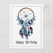 Boho Blue Dreamcatcher Feather Floral Happy Day Briefkaart (Voorkant)