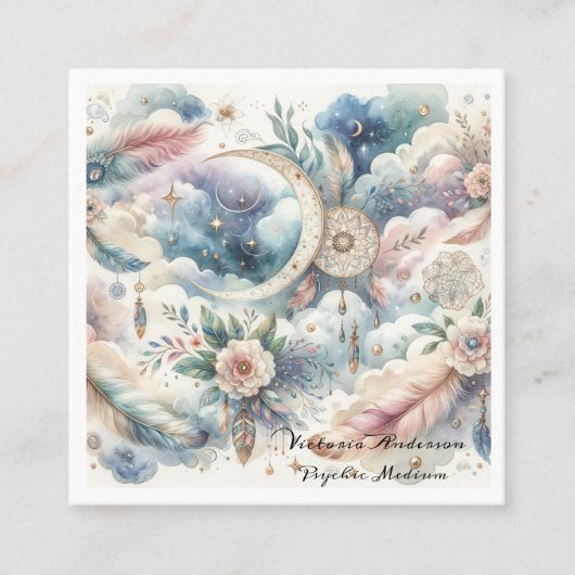 Boho Blue Dreamcatcher Psychische Lezen Logo Vierkante Visitekaartje (Voorkant)