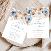 Boho Blue: Dusty Blue Bohemian Floral Wedding Kaart