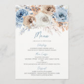 Boho Blue Dusty Blue Bohemian Floral Wedding Menu (Voorkant)