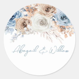 Boho Blue: Dusty Blue Bohemian Floral Wedding Ronde Sticker