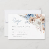 Boho Blue: Dusty Blue Bohemian Floral Wedding RSVP Kaartje (Voorkant)