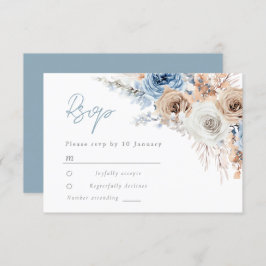 Boho Blue: Dusty Blue Bohemian Floral Wedding RSVP Kaartje