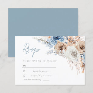 Boho Blue: Dusty Blue Bohemian Floral Wedding RSVP Kaartje