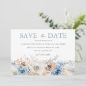 Boho Blue: Dusty Blue Bohemian Floral Wedding Save The Date (Staand voorkant)